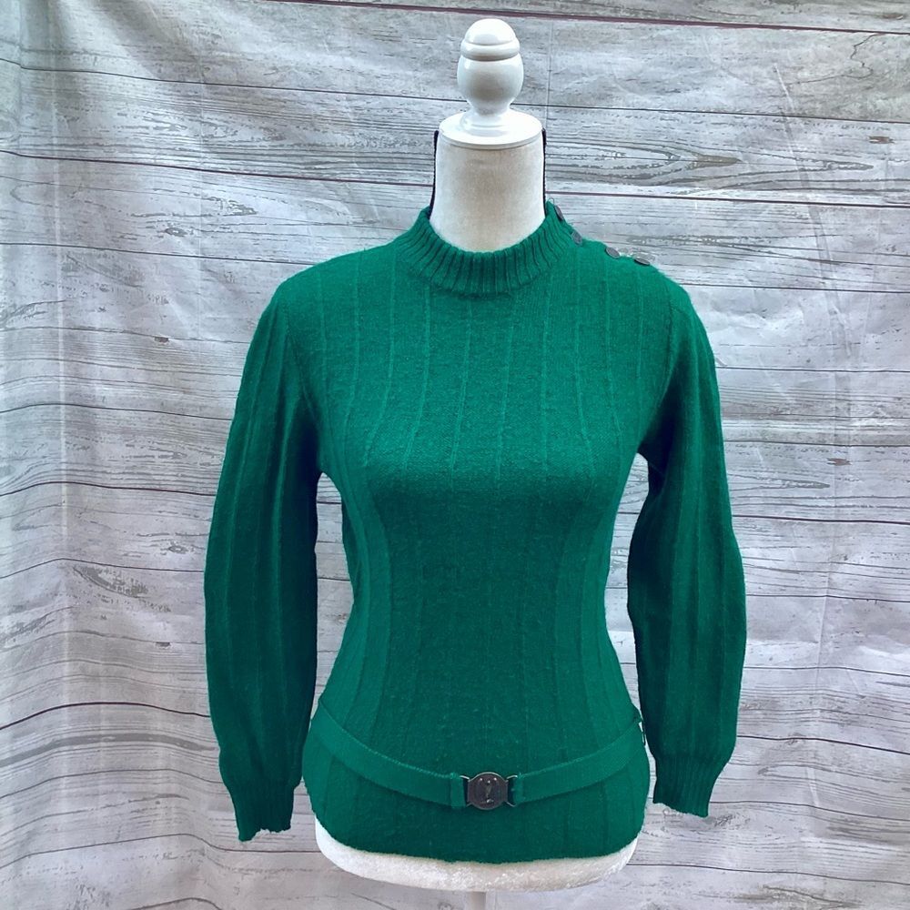 Vintage 1960’s Military Inspired Belted 100% Wool Sweater XS by Ann Arbor